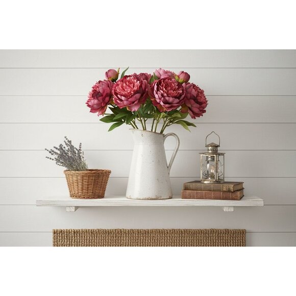 Rose Pink Faux Peony Stem 18 Inch Wedding Artificial Silk Flower Burgundy Tips - Picture 3 of 9